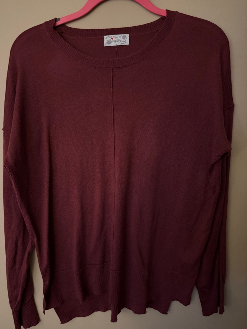 Poof! Women's Maroon Crew Neck Lightweight Sweater
